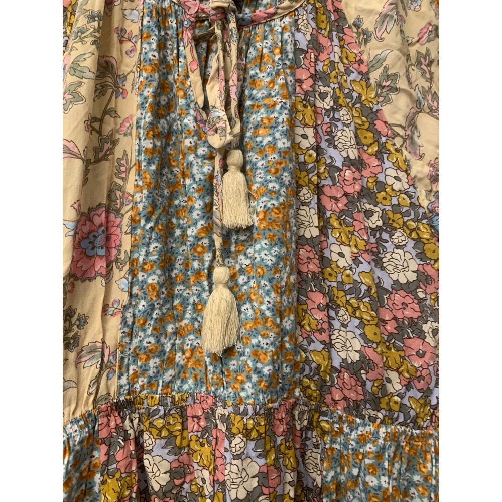 GiGio USA Womens Small Patchwork Floral Tassel Tie Mini Dress Boho Mixed Print - Picture 3 of 9